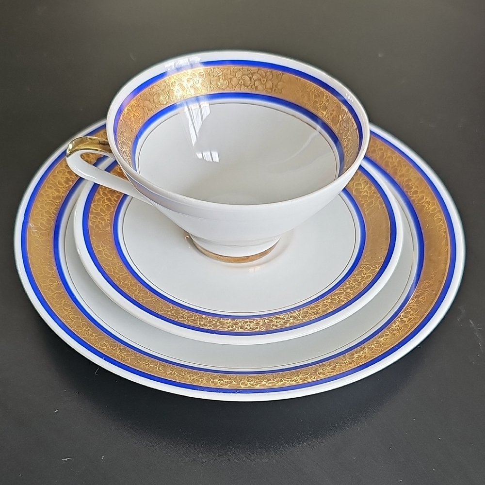 Elegant Antique German Gold and Blue Tea set.